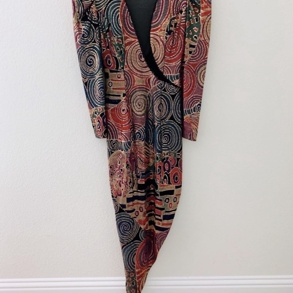 Janine- Designer Vintage Long-Sleeve Multicolored Mosaic Cocktail Midi Dress - Picture 3 of 12